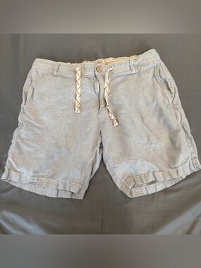 Faherty Shorts Mens 33 Blue Striped Linen Blend 8" Casual Golf Breathable Preppy